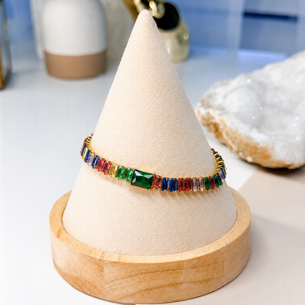 Rainbow Crystal Tennis Bracelet 18K Waterproof
