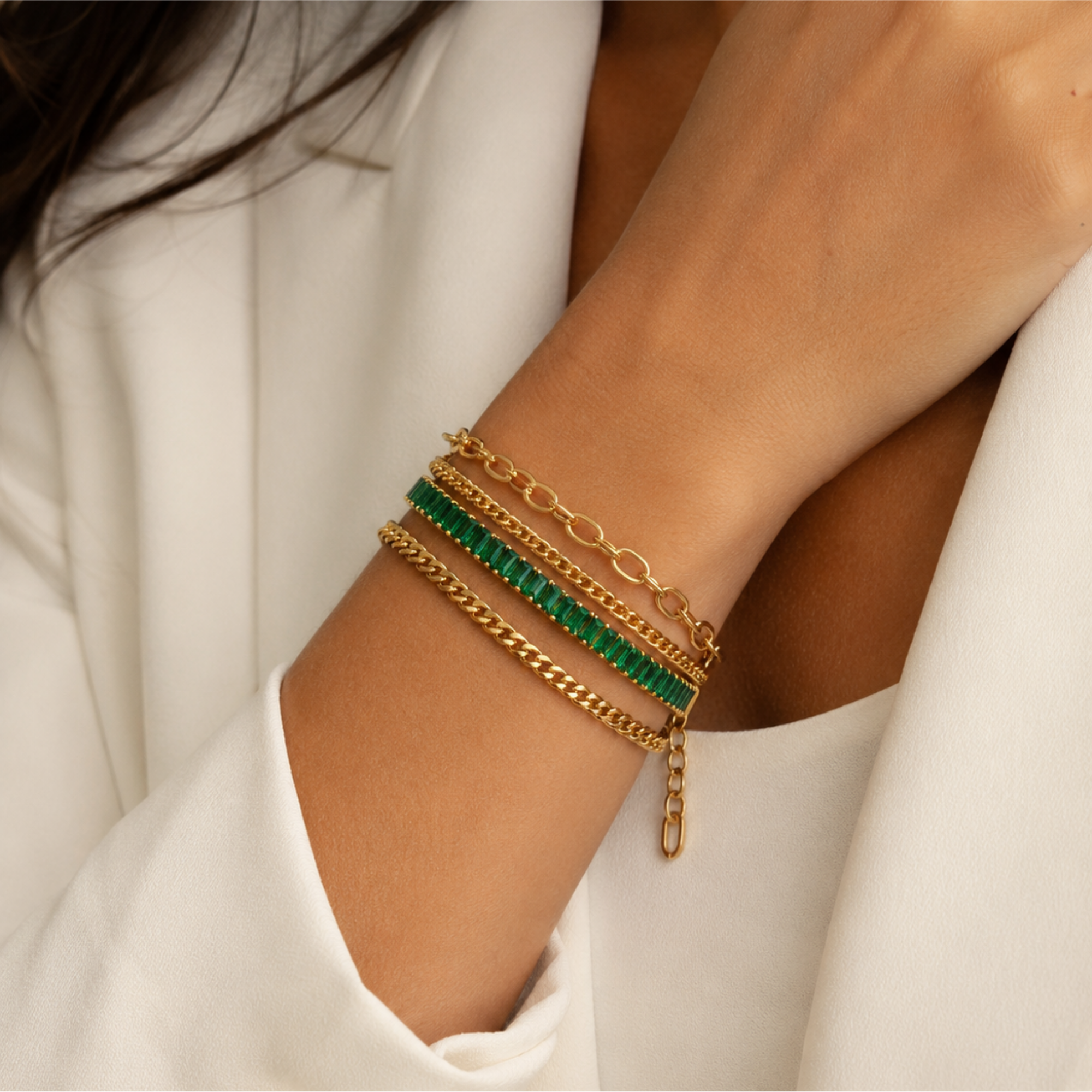 Emerald Crystal Layered Bracelet 18K Waterproof