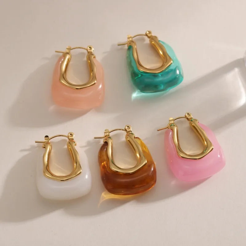 Marina Resin Hoop Earrings 18K Waterproof