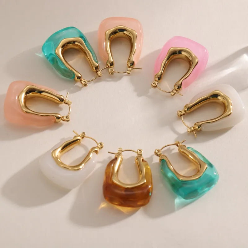 Marina Resin Hoop Earrings 18K Waterproof