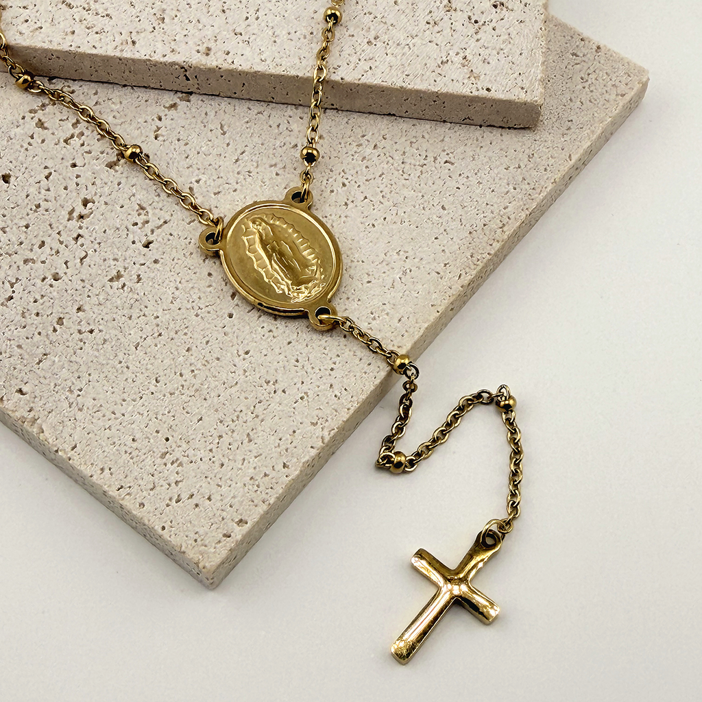 Virgin Mary Rosary Necklace 18K Waterproof
