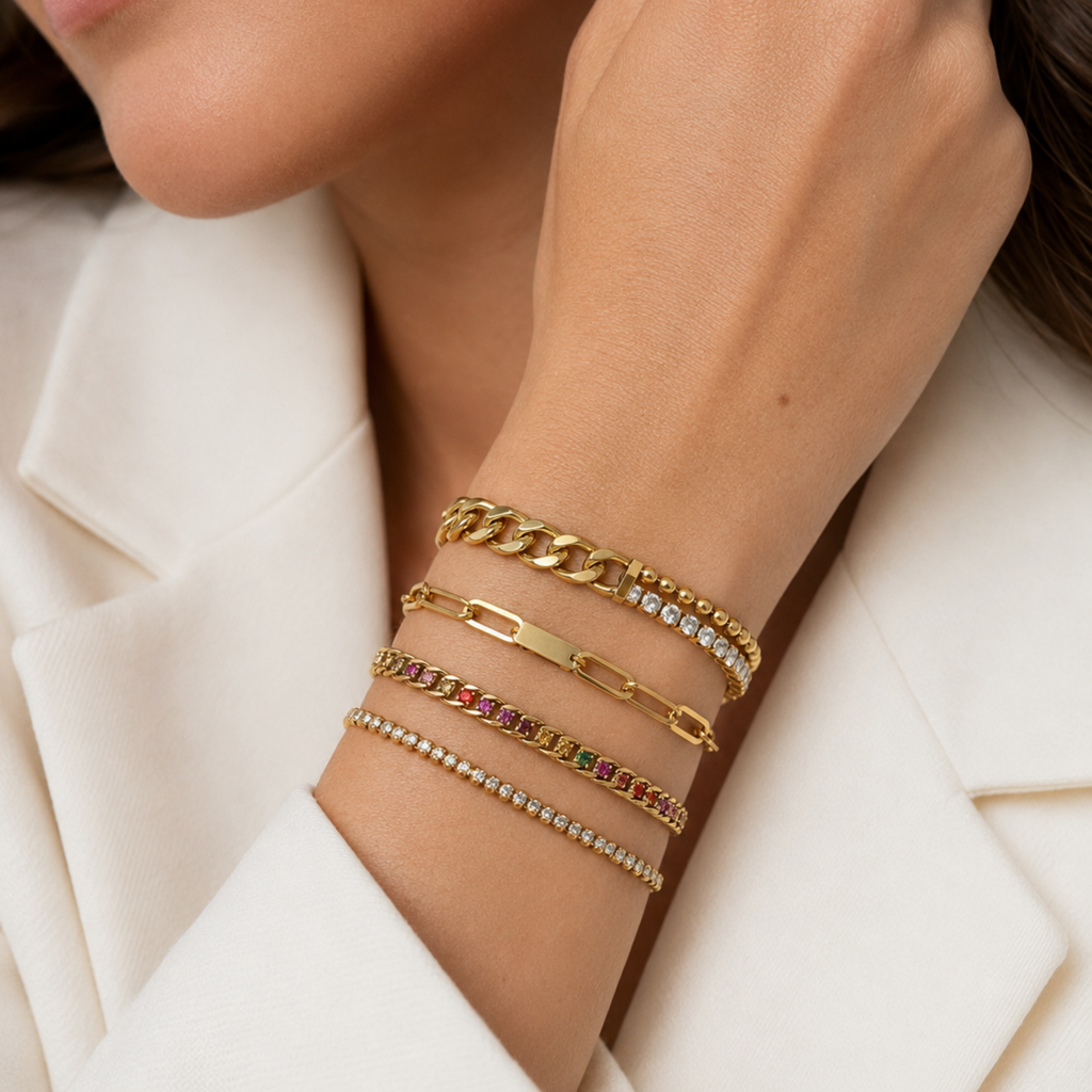 Mixed Chain Crystal Bracelet 18K Waterproof