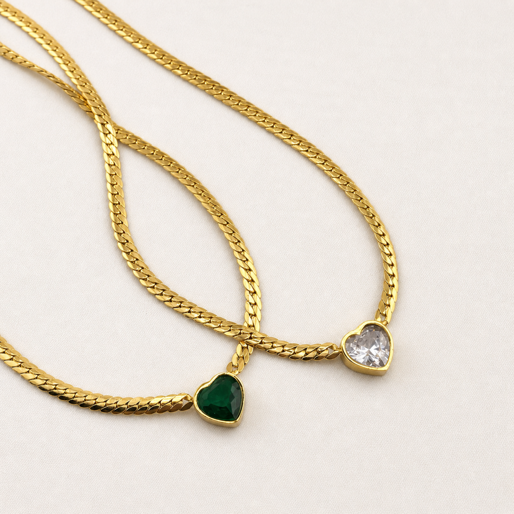 Heart Crystal Snake Chain Necklace 18K Waterproof