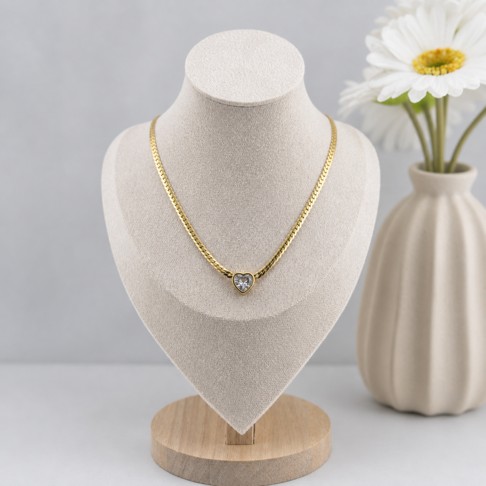 Heart Crystal Snake Chain Necklace 18K Waterproof