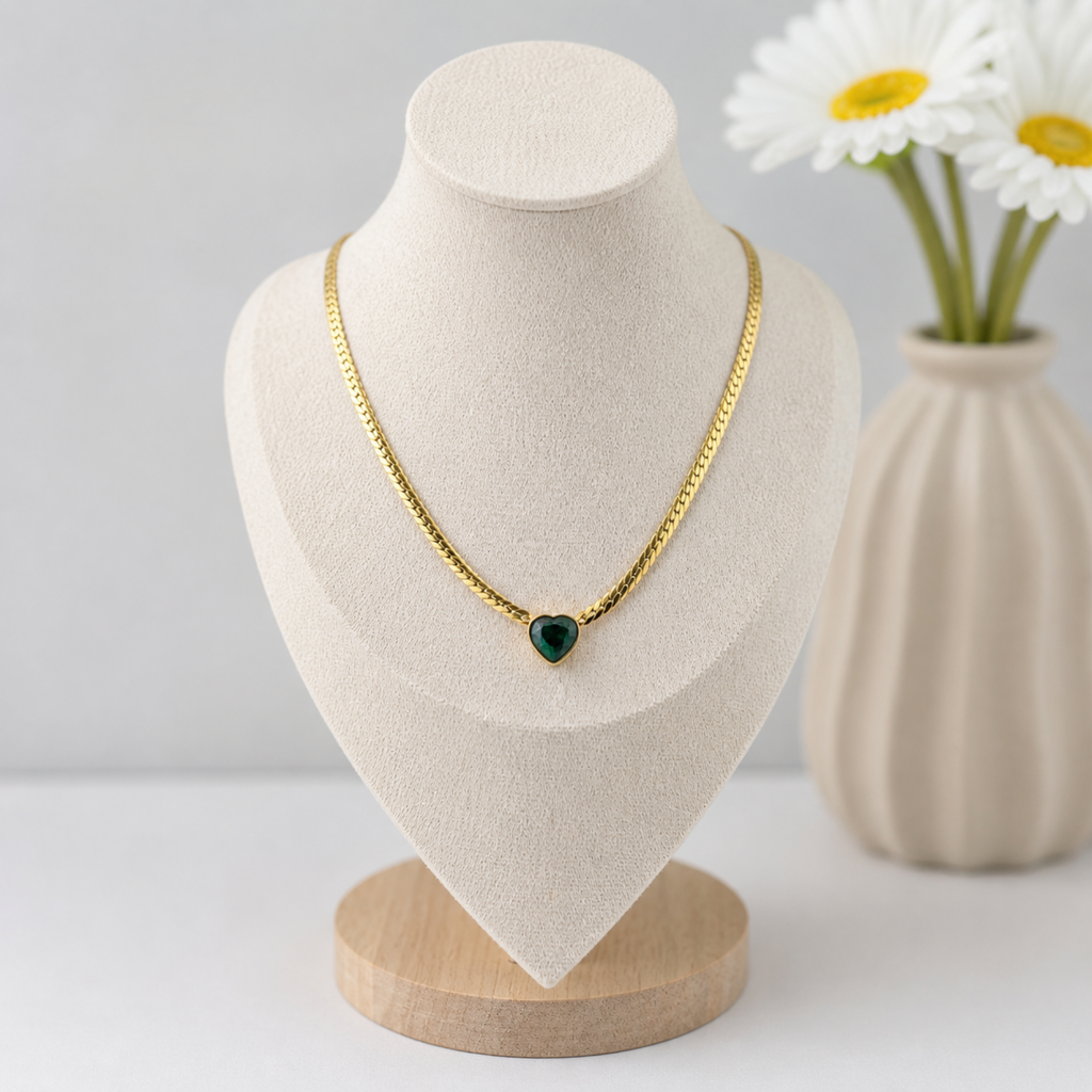 Heart Crystal Snake Chain Necklace 18K Waterproof