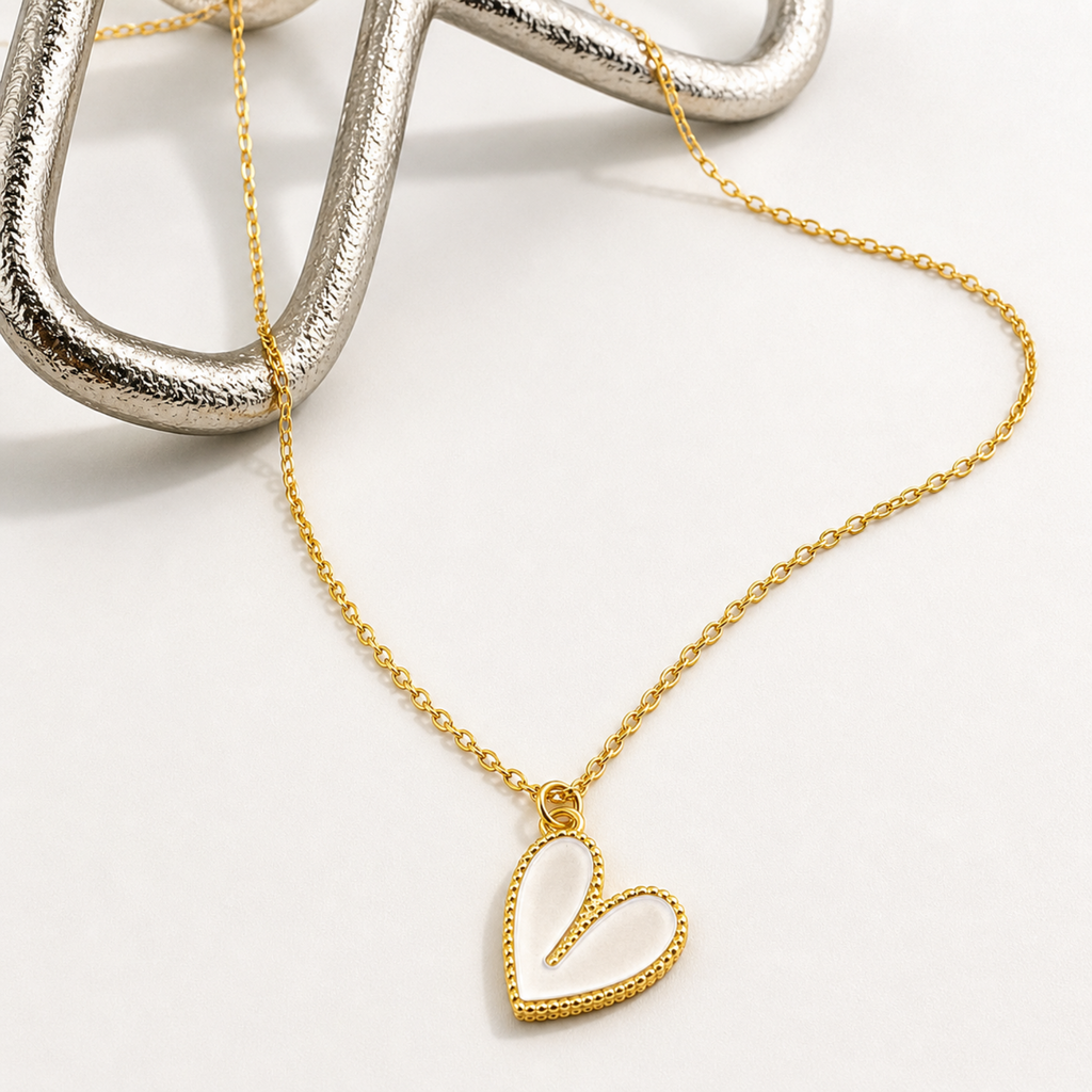 Beaded Heart Necklace 18K Waterproof