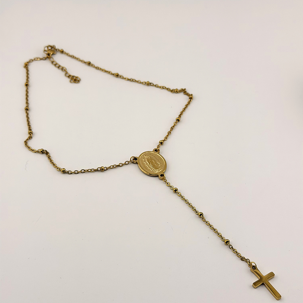 Virgin Mary Rosary Necklace 18K Waterproof