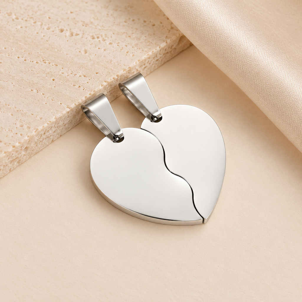Personalized Split Heart Pendant Set 18K Waterproof