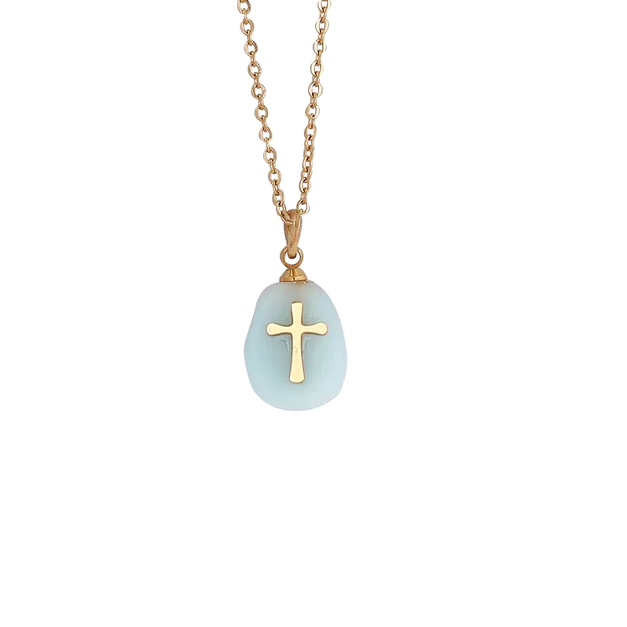 Turquoise Medal Cross Necklace 18K Waterproof