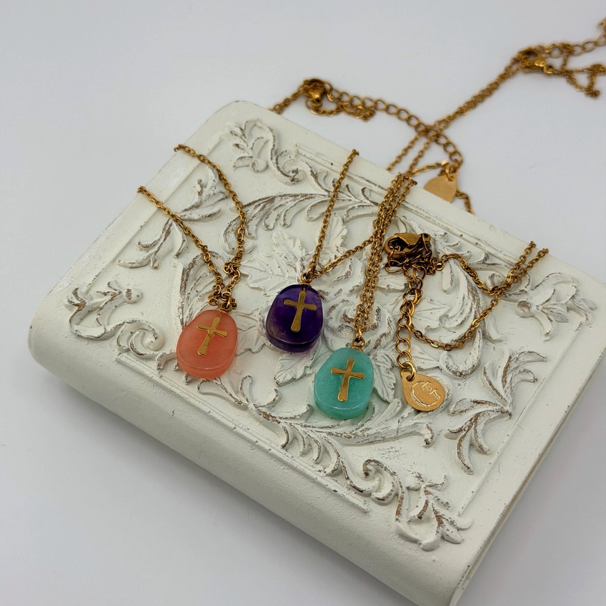 Turquoise Medal Cross Necklace 18K Waterproof