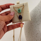 Turquoise Medal Cross Necklace 18K Waterproof