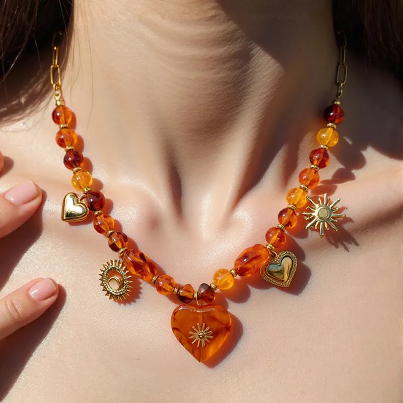 Amber Solstice Charm Necklace 18K Waterproof