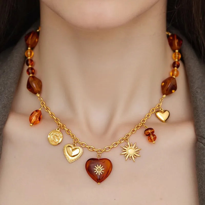 Amber Solstice Charm Necklace 18K Waterproof