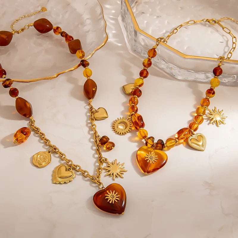 Amber Solstice Charm Necklace 18K Waterproof