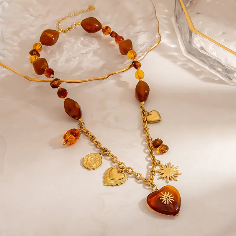 Amber Solstice Charm Necklace 18K Waterproof