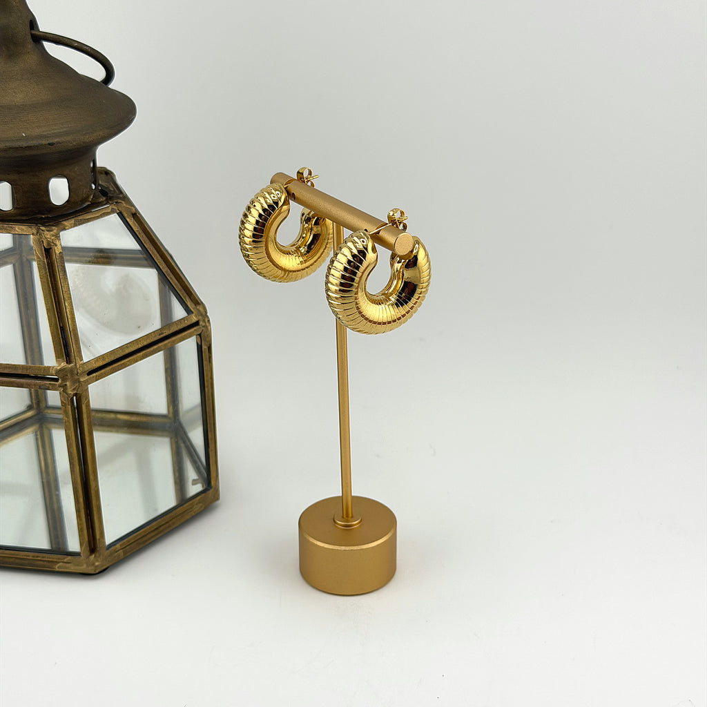 Ribbed Chunky Hoop Earrings 18K Waterproof