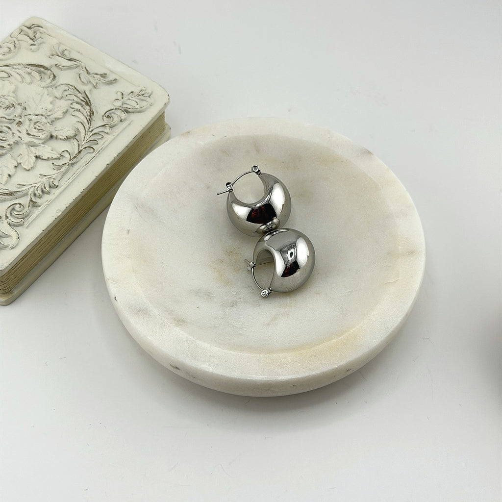 Silver Chunky Hoop Earrings Waterproof