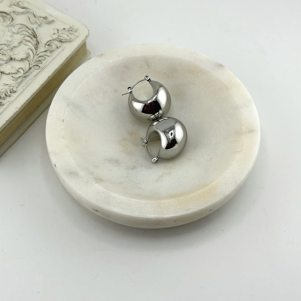 Silver Chunky Hoop Earrings Waterproof