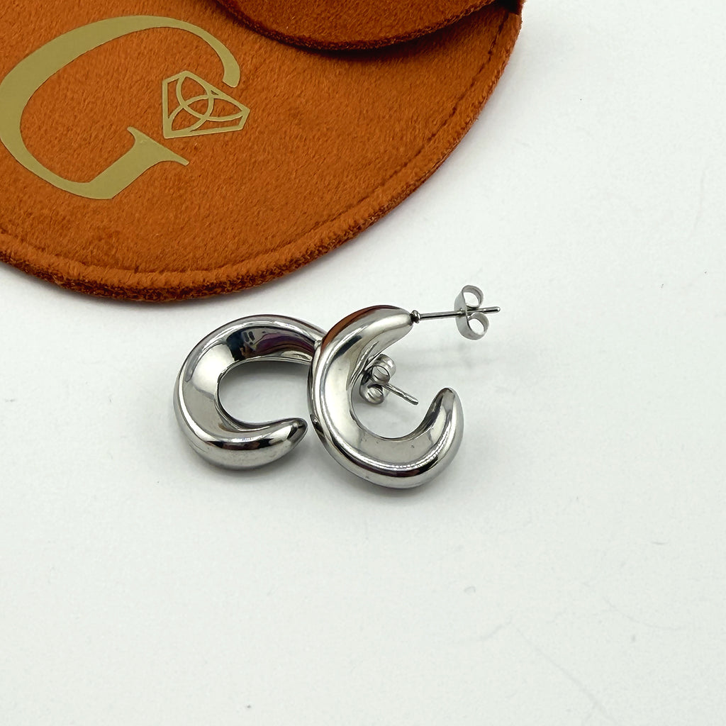 Silver Mini Chunky Hoop Earrings Waterproof