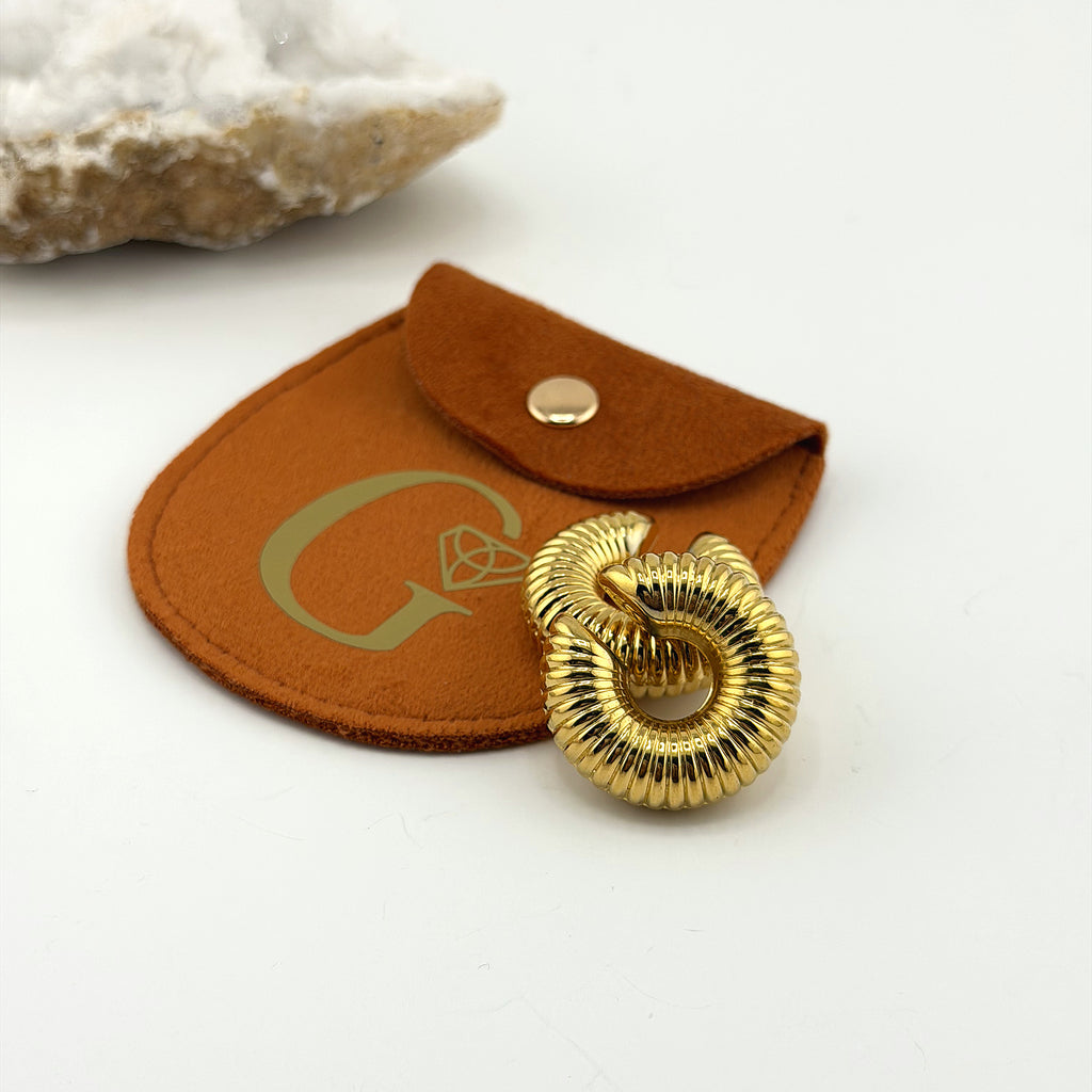 Ribbed Open Chunky Hoop Earrings 18K Waterproof