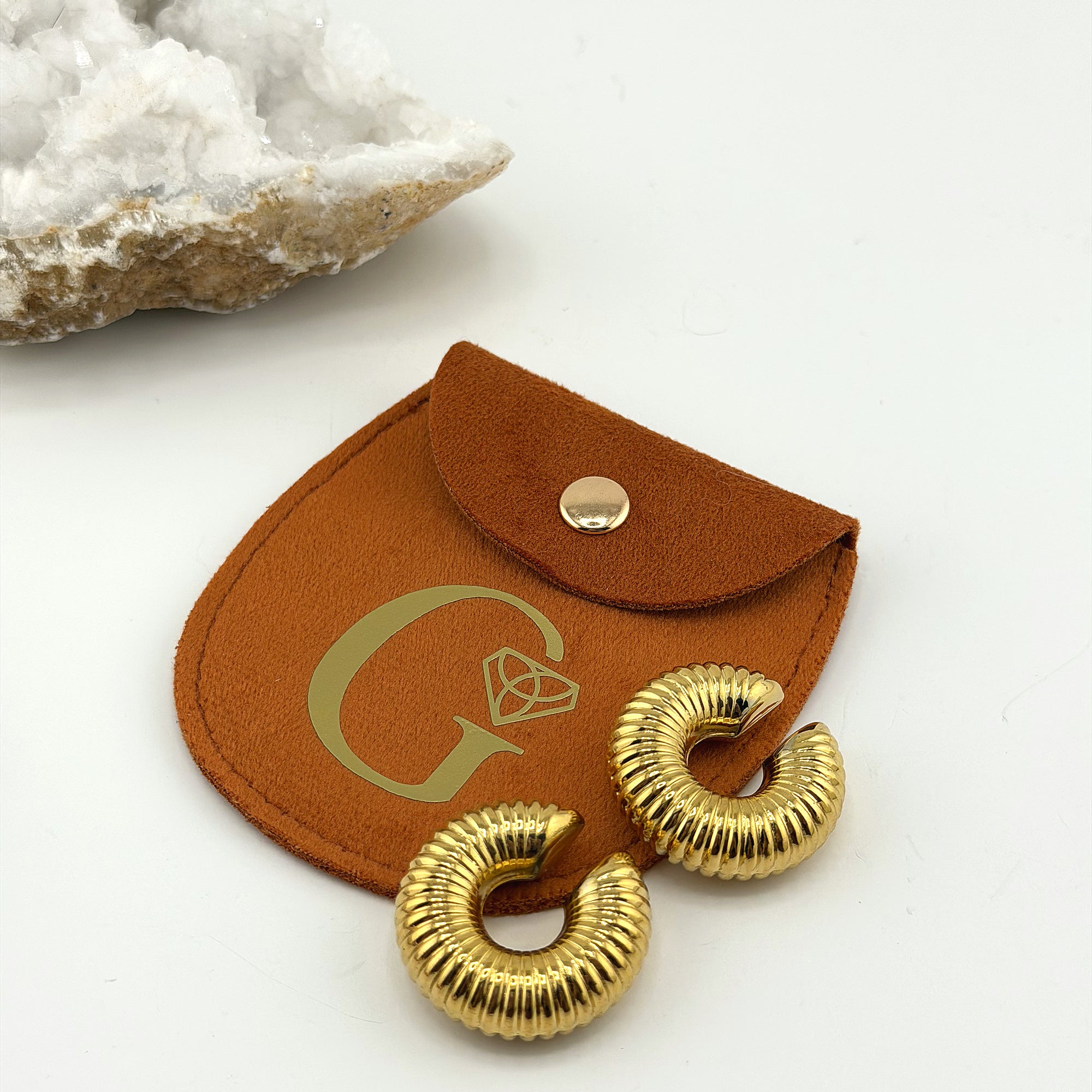 Ribbed Open Chunky Hoop Earrings 18K Waterproof