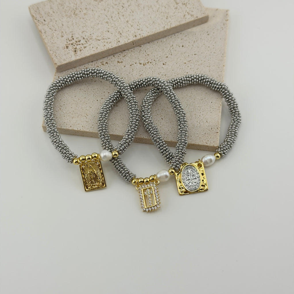 Catholic Medal Pearl Bracelet 18K Waterproof
