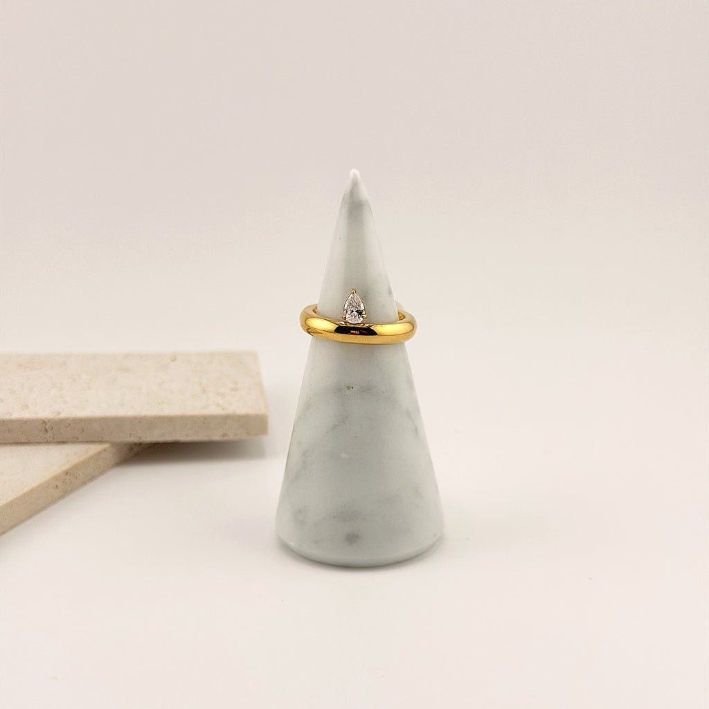 Pear Cut Solitaire Ring 18K Waterproof