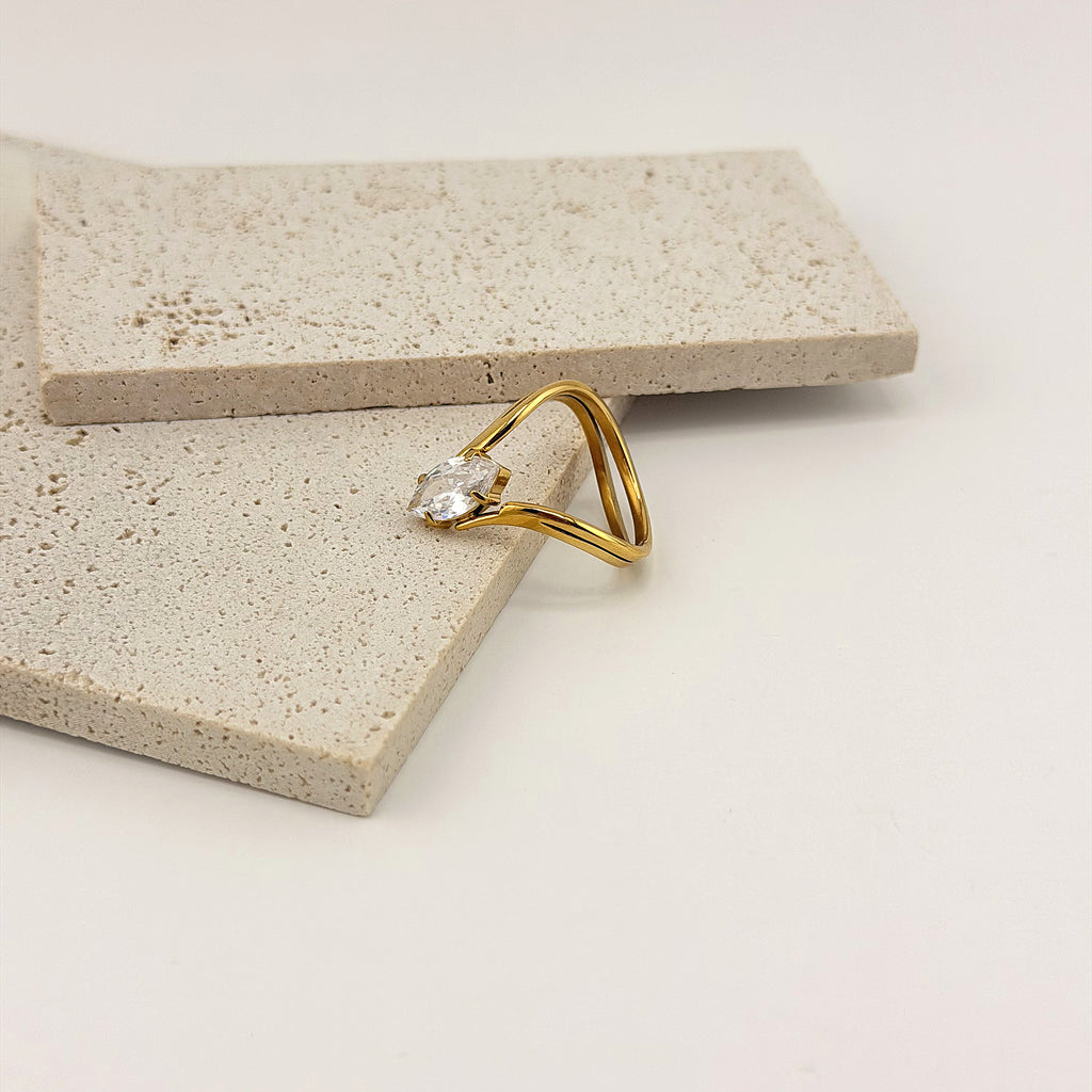 Marquise Solitaire Ring 18K Waterproof