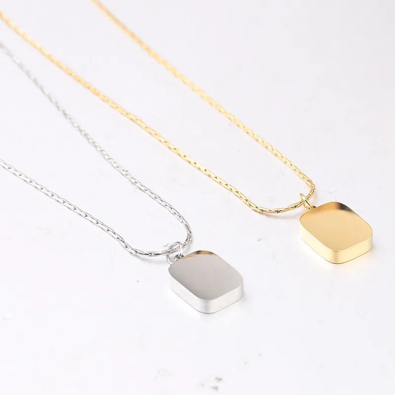 Personalized Square Pendant Necklace 18K Waterproof