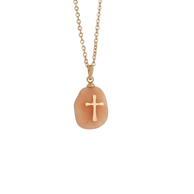 Turquoise Medal Cross Necklace 18K Waterproof