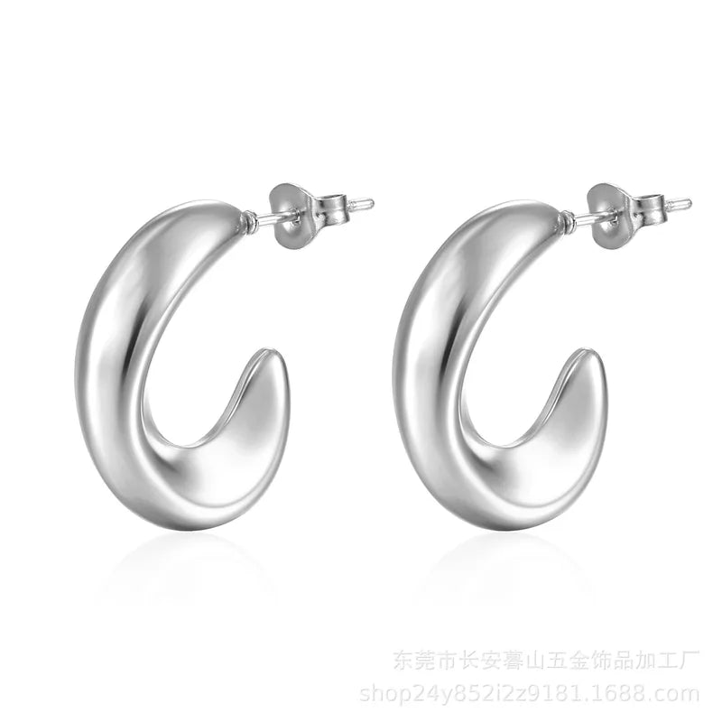 Silver Mini Chunky Hoop Earrings Waterproof
