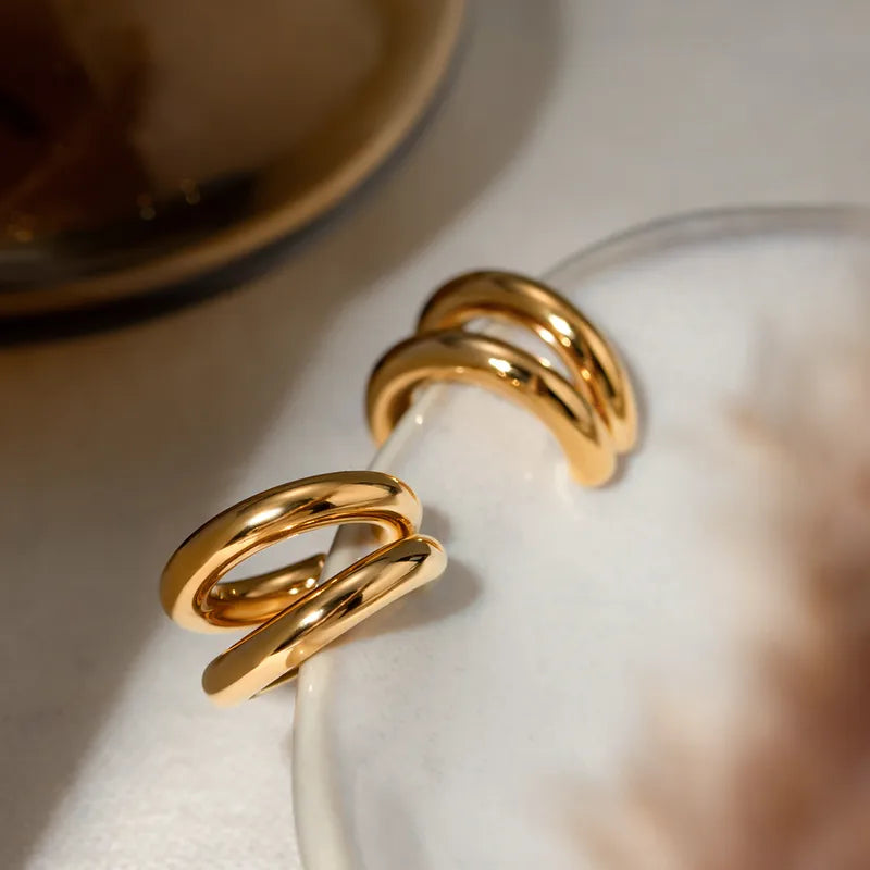 Two Tone Open Hoop Earrings Waterproof
