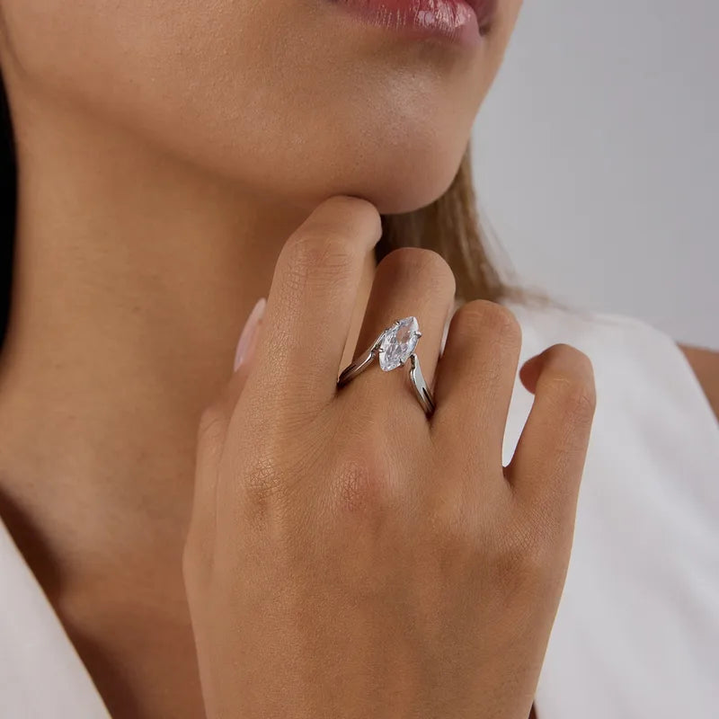 Marquise Solitaire Ring 18K Waterproof