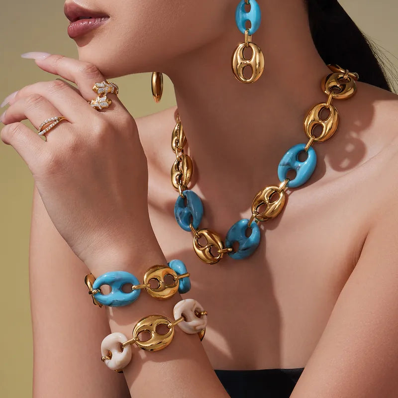 Chunky Sky Blue Jewelry Set 18K Waterproof