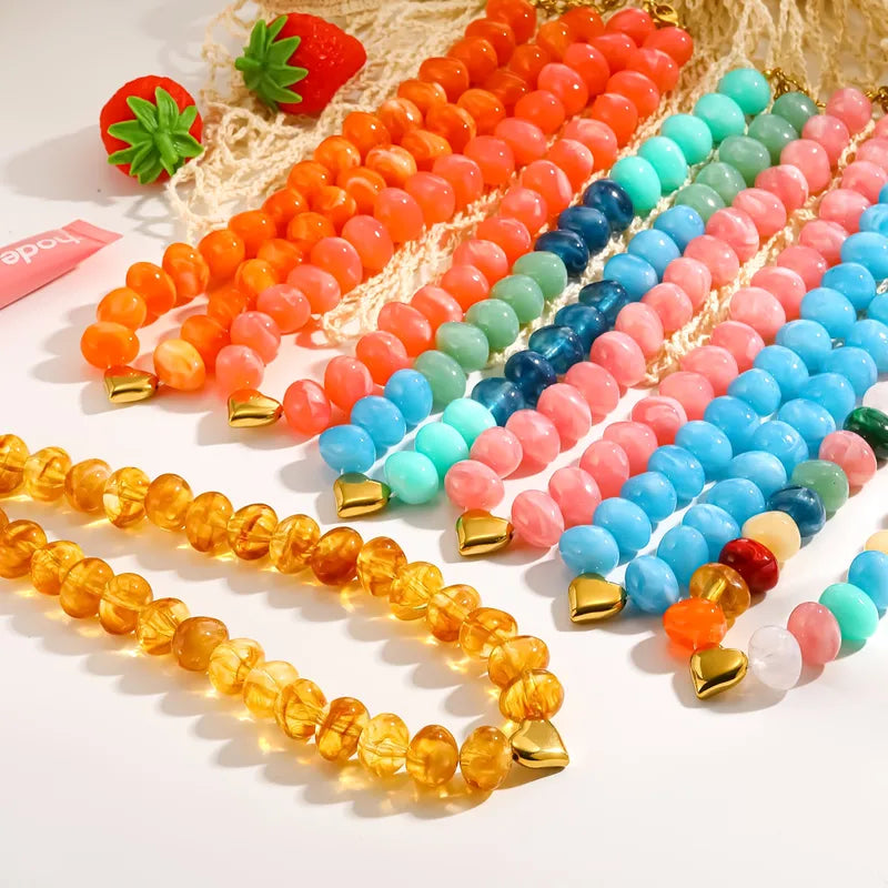 Multicolor Beaded Necklace with Heart 18K Waterproof