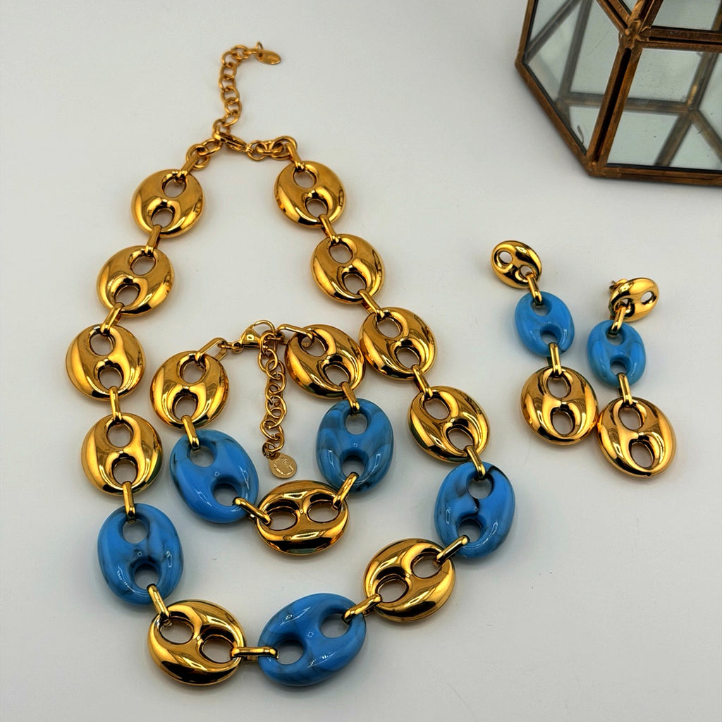 Chunky Sky Blue Jewelry Set 18K Waterproof