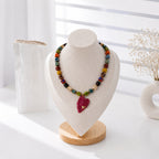 Fuchsia Heart Beaded Necklace 18K Waterproof