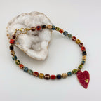 Fuchsia Heart Beaded Necklace 18K Waterproof