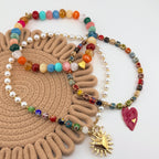 Multicolor Beaded Necklace with Heart 18K Waterproof