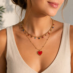 Bead Chain Necklace with Multicolor Stones 18K Waterproof