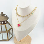Bead Chain Necklace with Multicolor Stones 18K Waterproof