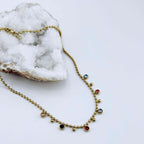 Bead Chain Necklace with Multicolor Stones 18K Waterproof