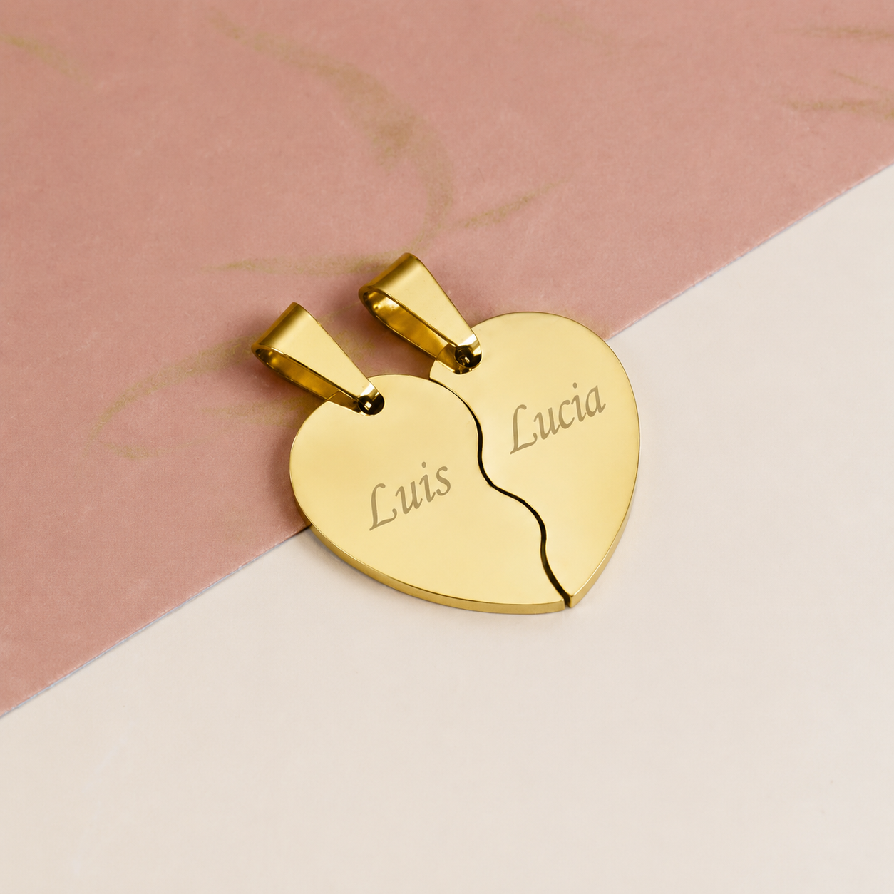 Personalized Split Heart Pendant Set 18K Waterproof