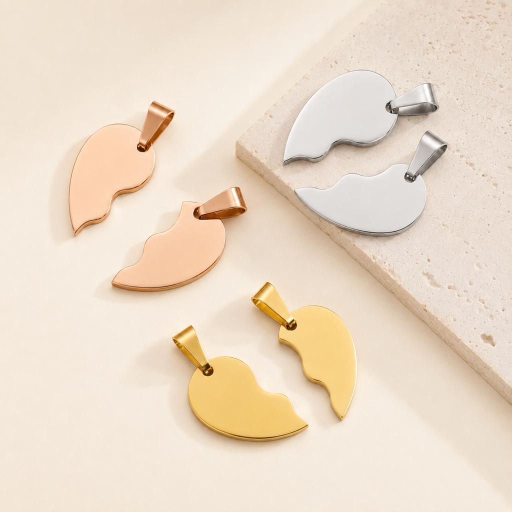 Personalized Split Heart Pendant Set 18K Waterproof