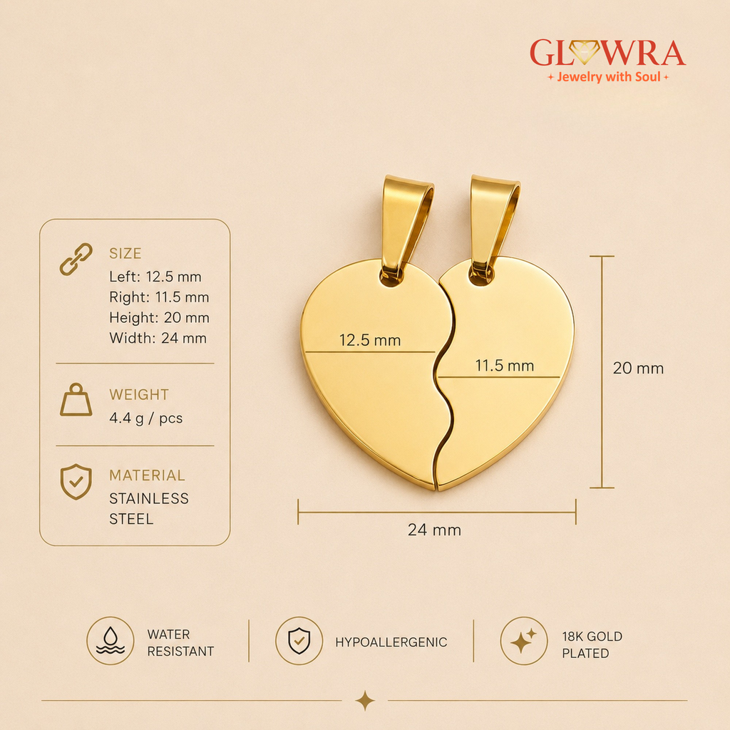 Personalized Split Heart Pendant Set 18K Waterproof