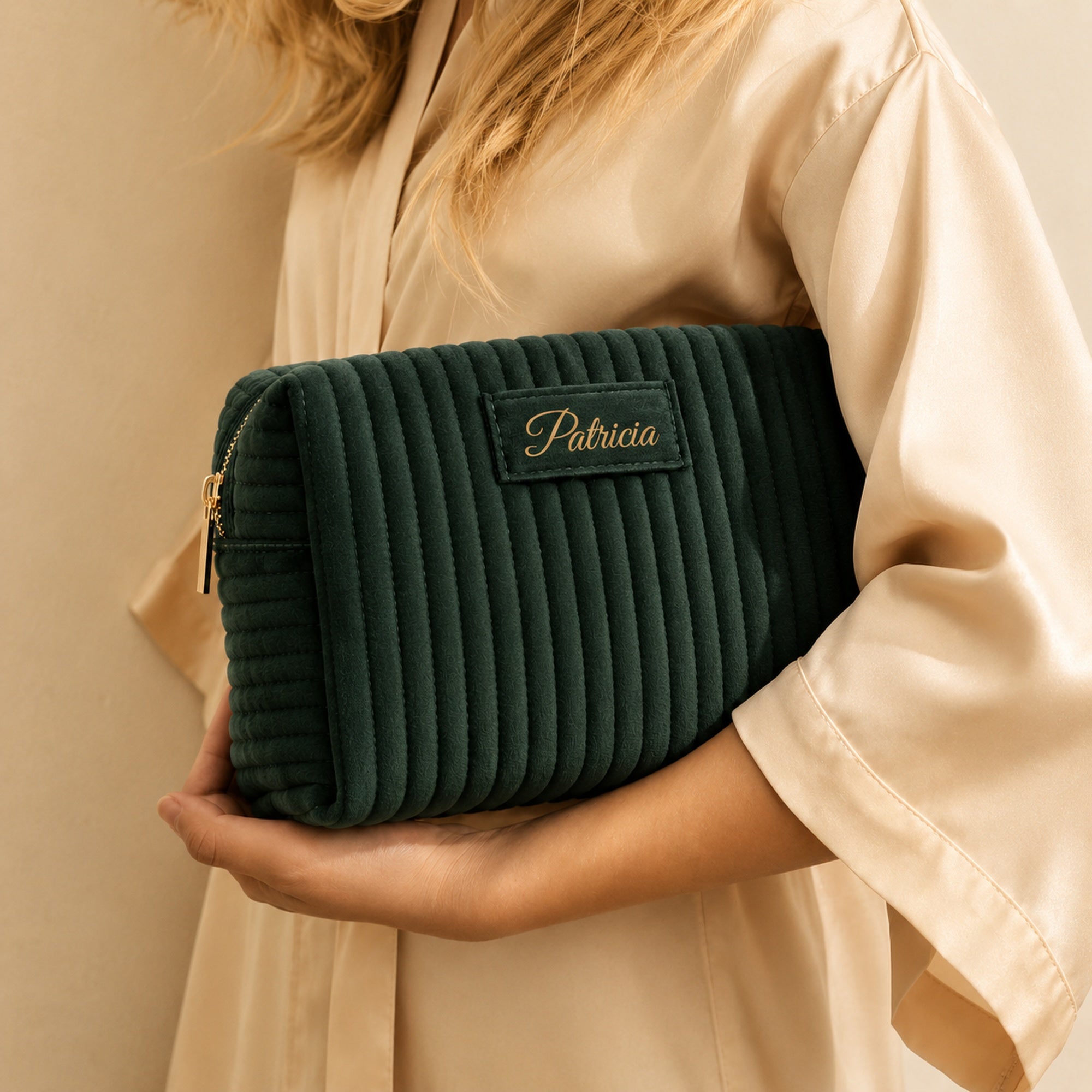 Personalized Ribbed Cosmetic Bag Large