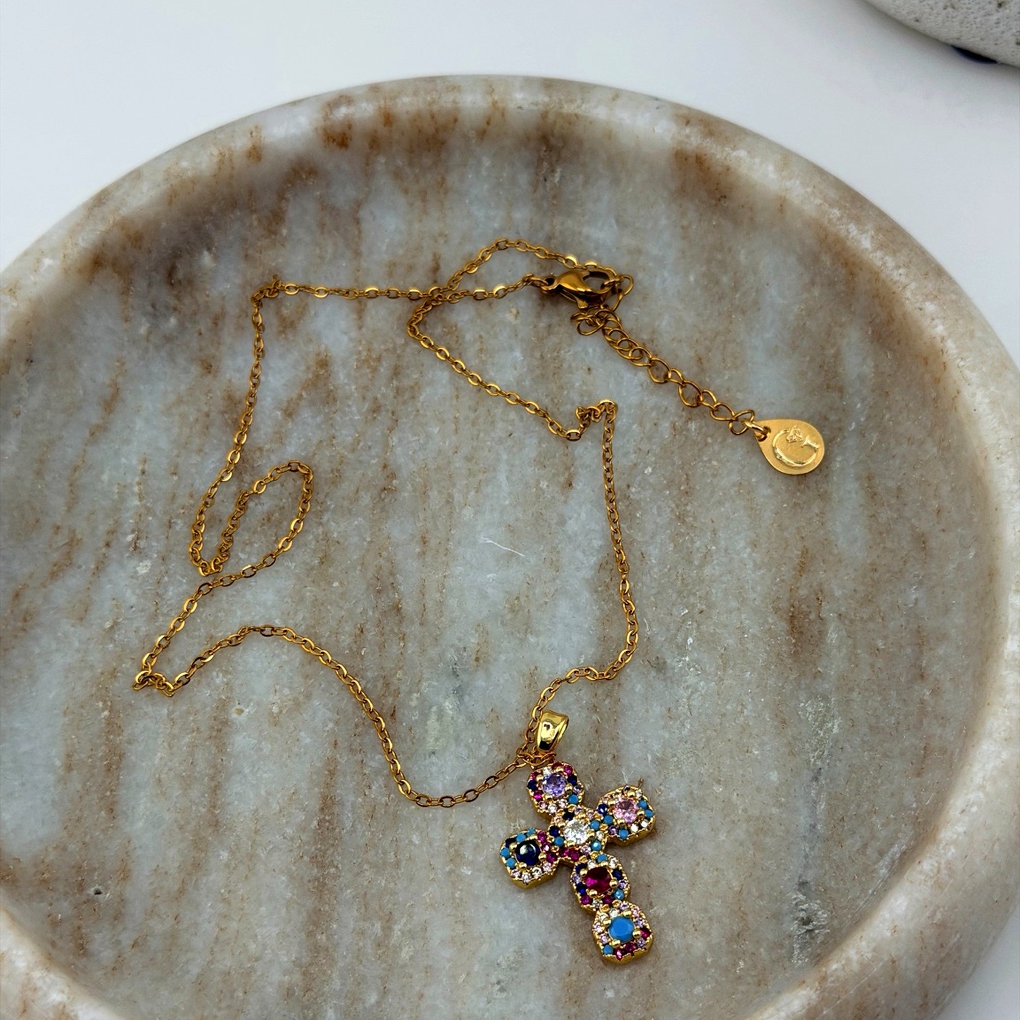 Multicolor Cross Necklace 18K Waterproof