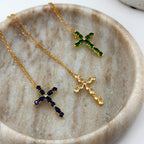 Clear Crystal Cross Necklace 18K Waterproof