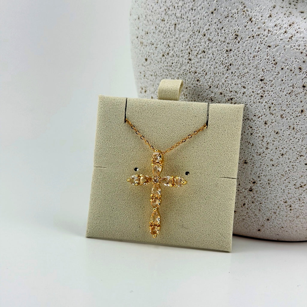 Clear Crystal Cross Necklace 18K Waterproof