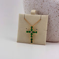 Green Crystal Cross Necklace 18K Waterproof